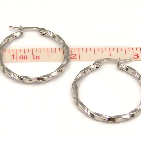 Hoop Earrings Stainless Surgical Steel Twisted 1 inch Diameter - Picture 3 of 4